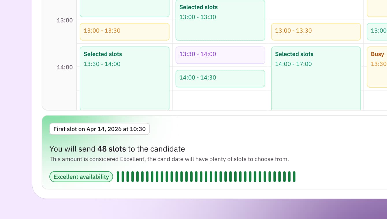 HirePath — scheduling availability banner cycling through states